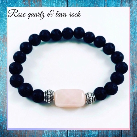 Lava rock oil diffuser rose quartz boho bracelet - Picture 6 of 9